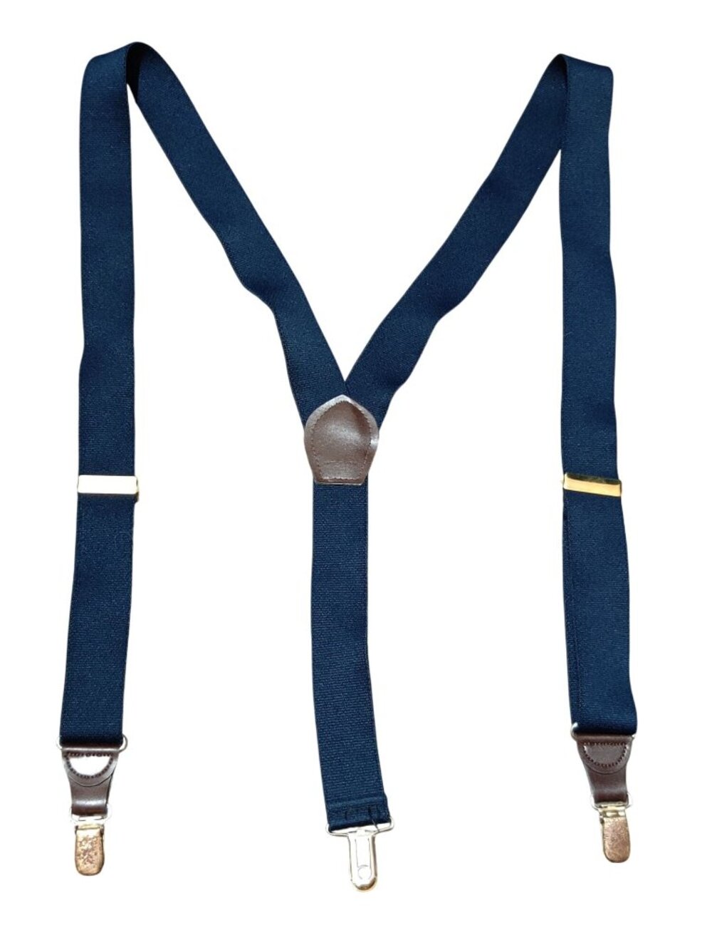 Pelican USA Suspenders Navy Blue Y Back Adjustable Clip Gold Tone Vintage Dapper